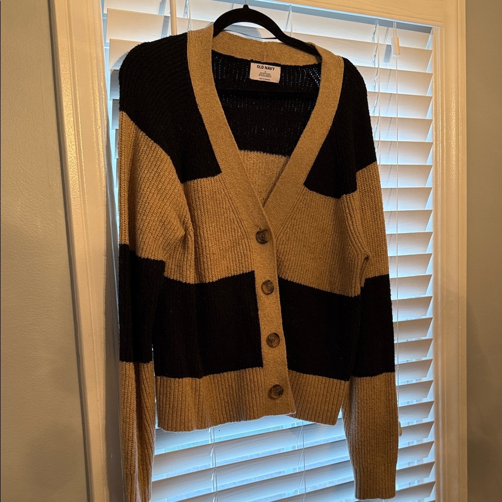 Old Navy Black and Tan Striped Cardigan
